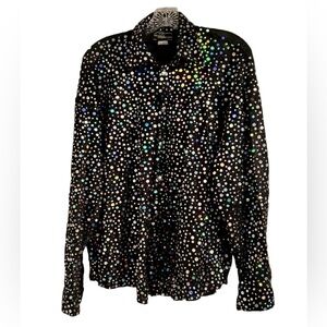Atlantic Connection Black Bejeweled Sequin Button Down Shirt Size S